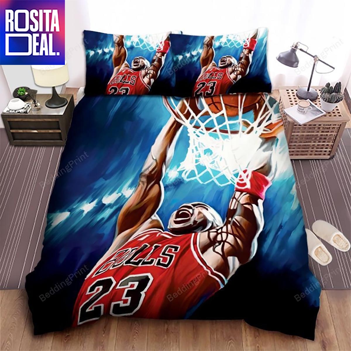 Chicago Bulls Michael Jordan Powerful Dunk Illustration Bedding Set ...